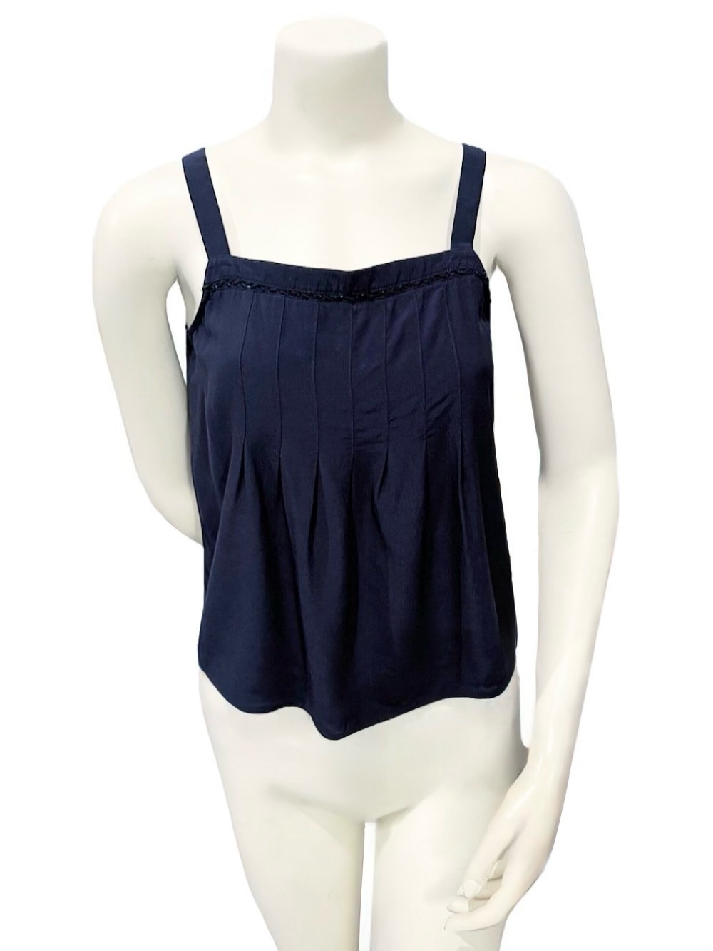 LOFT Petite Navy Blue Pleated Tank Top SP Minimalist Workwear